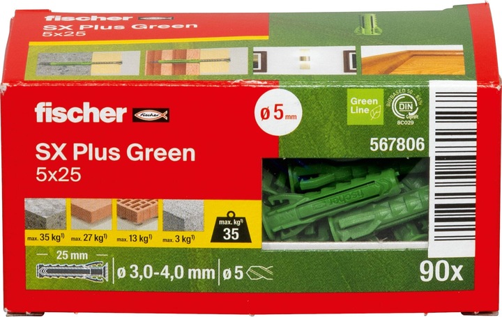 Actual product image Fischer Dowel SX Plus Green 5x25 (90 pcs.)