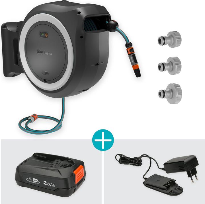 Actual product image Gardena Cordless wall-mounted hose box PowerRoll XL 18V set white 35 m (35 m)