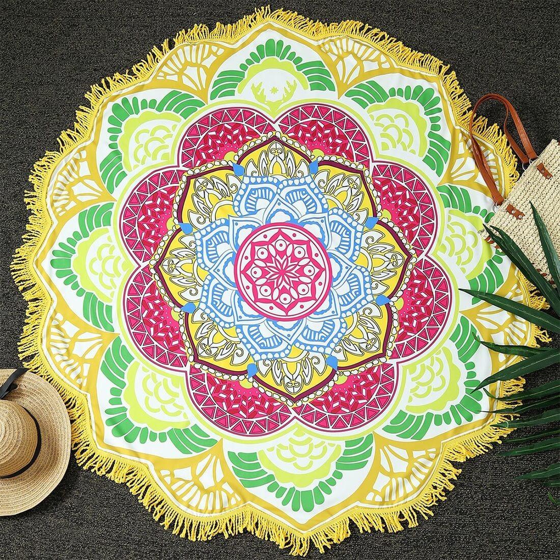 Thumbnail - Cover-Discount, Strandtuch, Rundes Strandtuch Mandala gelb (150 cm)