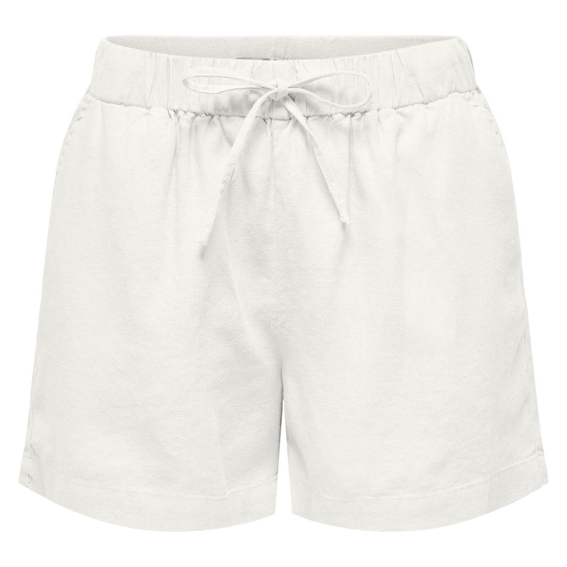 Only, Damen, Shorts, Onlcaro Mw Linen B Pull-Up Shorts Cc Pnt, Weiss, (L)
