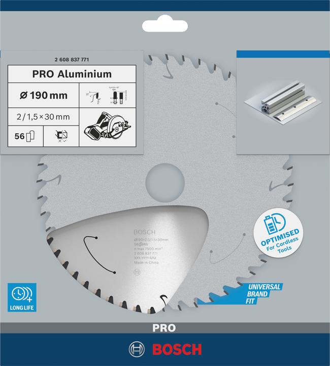 Productafbeelding Bosch Professional Zubehör Cirkelzaagblad Standaard voor Aluminium, 190x2/1,5x30, 56 tanden
