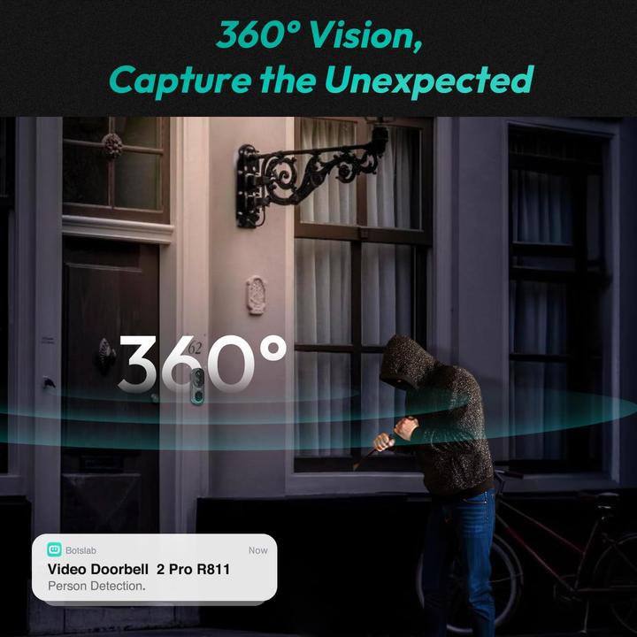 Immagine prodotto Botslab Campanello video, capacità 6400mAh, visione grandangolare a 180°, memoria interna 32G, rilevamento (WiFi)