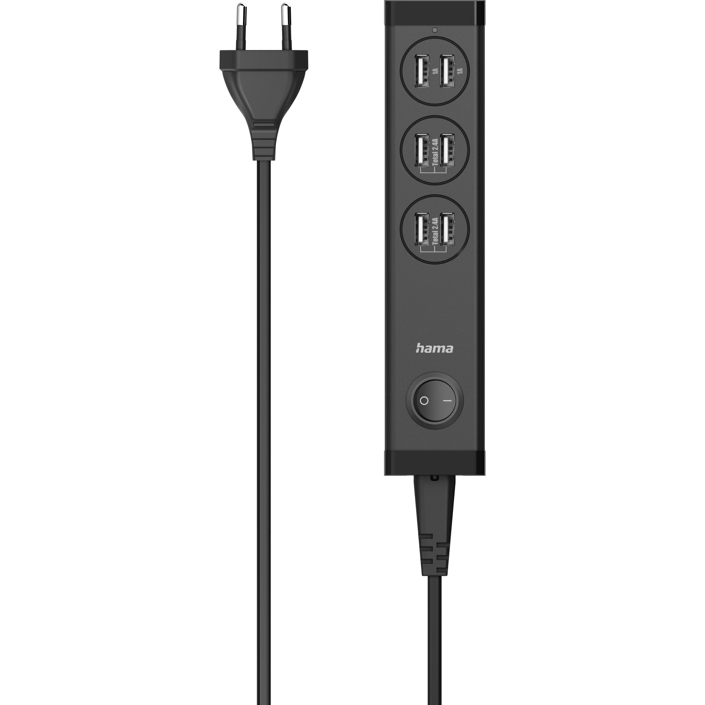 Hama USB-Mehrfach-Ladegerät, 6 Ports USB-A für Tablets und Smartphones, 34W (34 W), USB Ladegerät, Schwarz