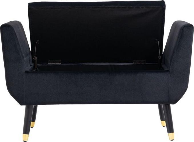 Actual product image Swisshandel24 Luxury bench Upholstered bench with storage space Armrests Chest bench Velvety polyester rubberwood (107 cm)