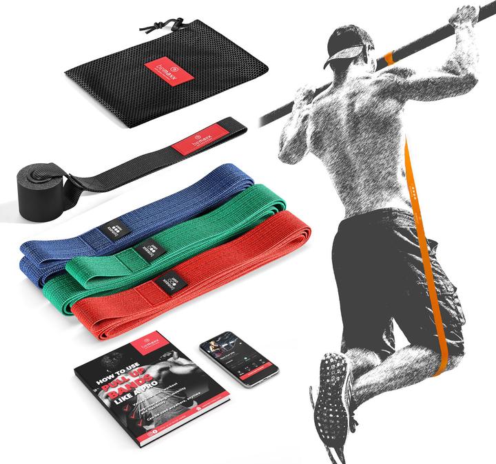 BeMaxx Sport Klimmzugband Textil, 3er-Set (Fort, Moyen, Léger)