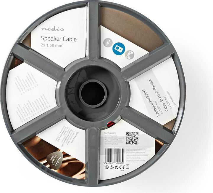 Actual product image Nedis Loudspeaker cable| 2x 1.50 mm²| copper| 100.0 m| round| PVC| Red Black| - Verlä (100 m, 1.50 mm²)