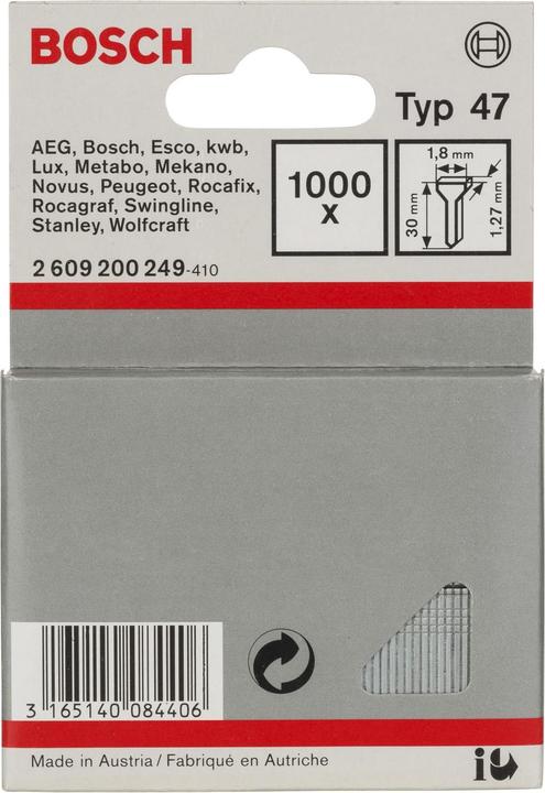 Actual product image Bosch Professional Zubehör Tacker nail type 47, 1.8 x 1.27 x 30 mm, 1000-pack