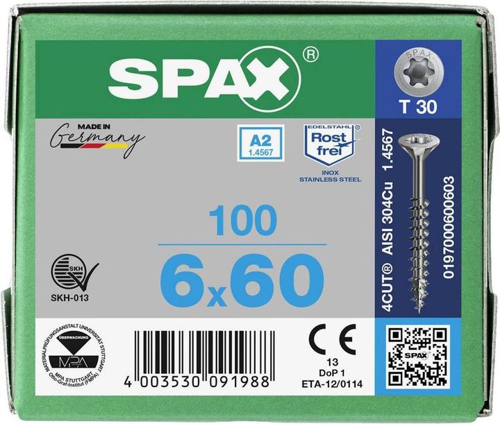 Actual product image Spax A2 Countersunk Multi-Head T-Star Plus T30 Partially Threaded (100 Screws per piece)