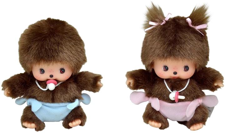 Actual product image Monchhichi Sekiguchi 235370 Original Bebichhichi boy, made of brown plush, with blue diaper, approx. 15 cm (15 cm)
