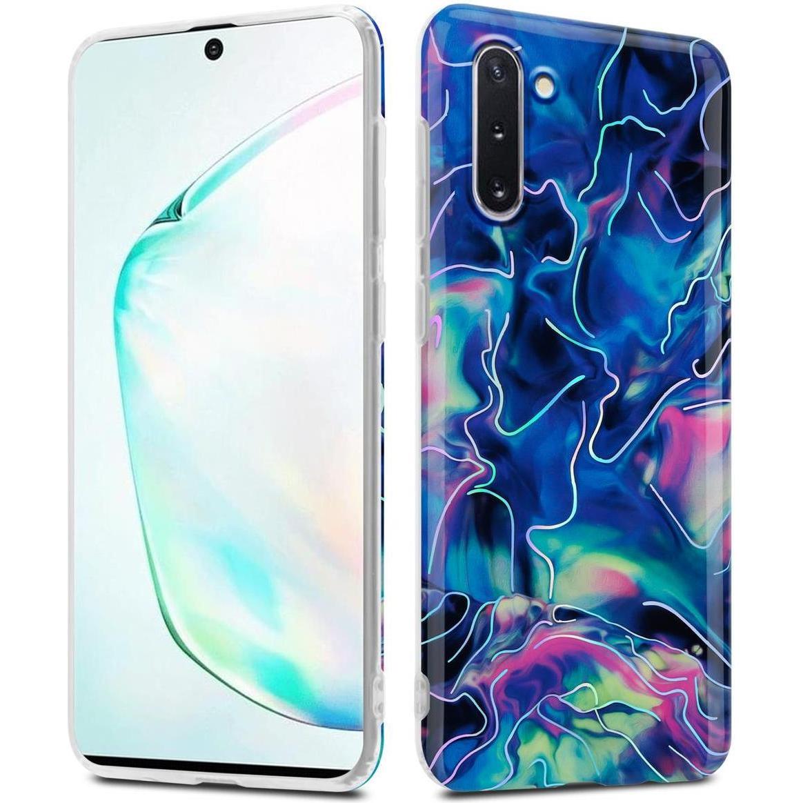 Cadorabo IMD TPU Bunter Marmor Cover (Samsung Galaxy Note 10), Smartphone Hülle, Blau