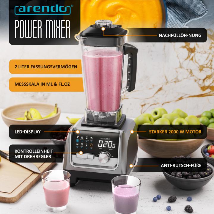 Image du produit Arendo Standmixer, Hochleistungsmixer 2000W, Display, 9 Speed-Stufen, 2L Behälter, Timer & Pulse-Funktion (2000 W)