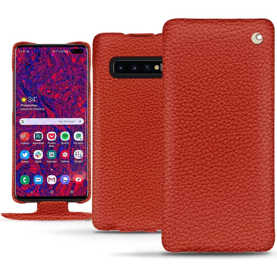 Noreve Lederschutzhülle vertikal (Samsung Galaxy S10+), Smartphone Hülle, Orange