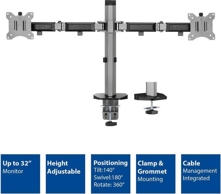 Produktbild ACT Monitor Desk Mount, 2 screens up to 32ö, gray (Tisch, 32")