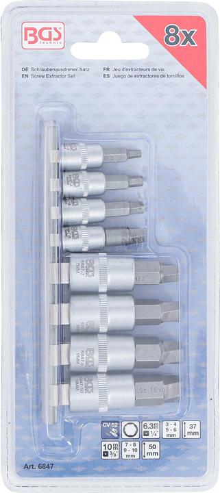 Image du produit BGS Jeu d'extracteurs de vis | 6,3 mm (1/4") / 10 mm (3/8") | pour six pans creux 3 -10 mm | 8 pièces