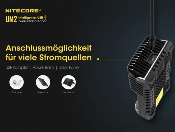 Productafbeelding Nitecore UM2 USB-Ladegerät (1 Pcs., 14500, 16340, 18650, 26650, Lader zonder batterij)