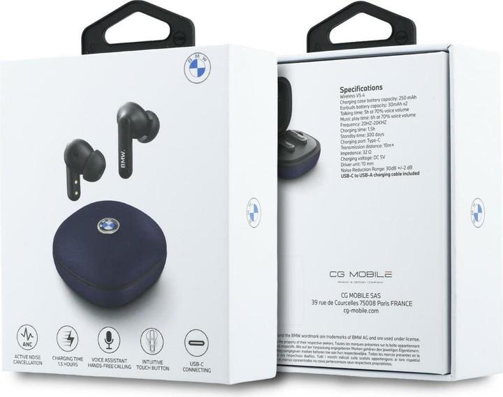 Actual product image BMW Headphones Bluetooth TWS Leather Metal Logo ENC blue (Wireless)