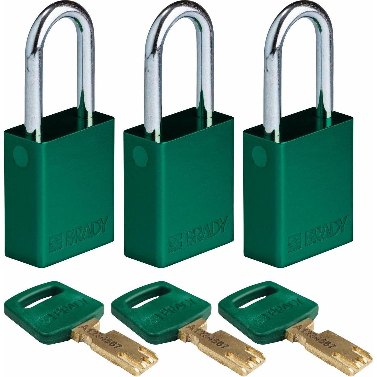 Brady, Vorhängeschloss, Safekey Aluminium-Vorhängeschloss mit Stahlbügel, Grün, 38 mm Bügelhöhe, 6.4 mm Bügeldurchme