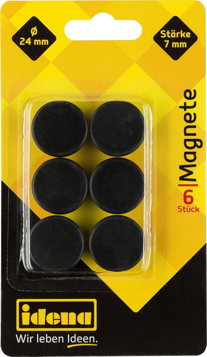 Actual product image Idena Magnets round 6 pieces, black, Ø24mm (6 x)