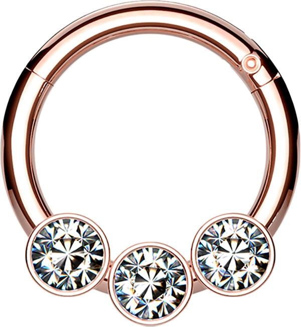 Actual product image Star Piercing Micro segment ring hinged rose gold three beads crystals silver (Surgical steel 316L, without brass)