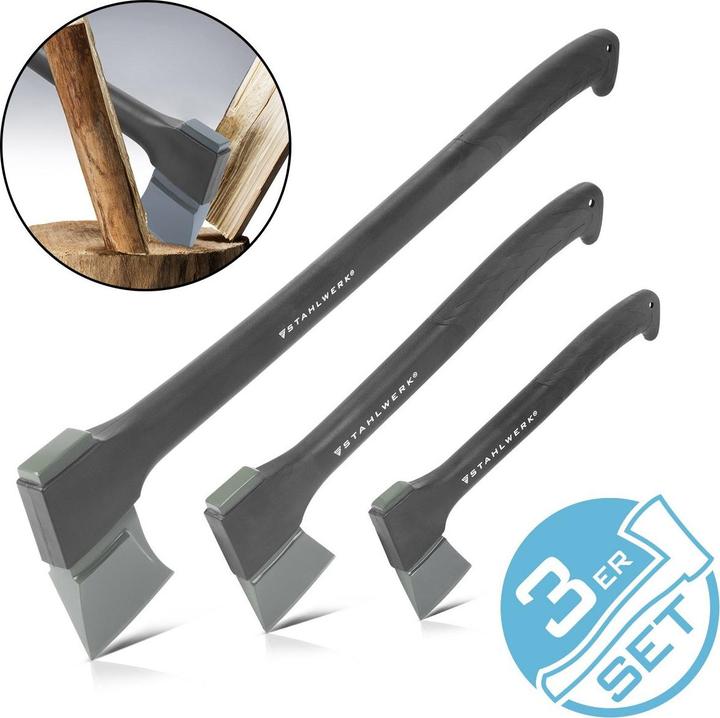 Actual product image Stahlwerk Axe set of 3 355/ 445/ 775 mm axe made of carbon steel with fibreglass handle