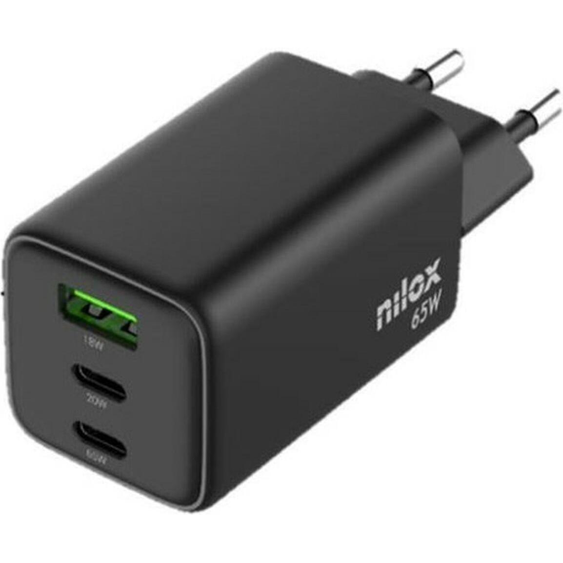 Nilox NXGANUSBC65 Wall Charger Black - Brand EAN: 8431775035652 (65 W, 3 Ports) (NXGANUSBC65)