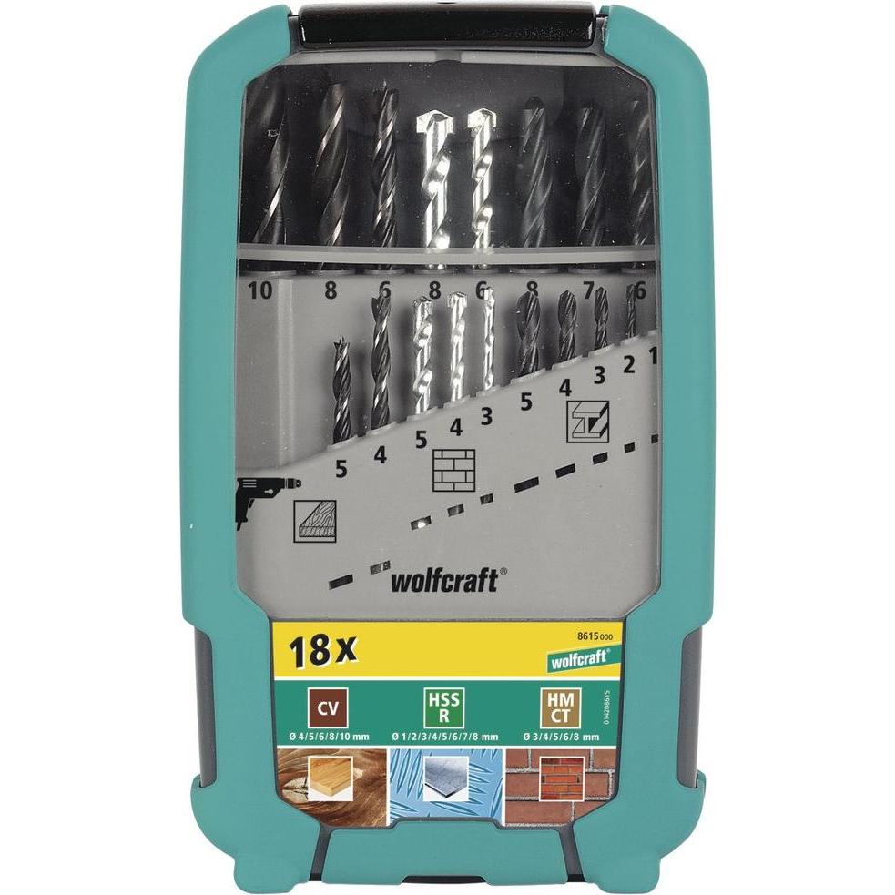 Thumbnail - wolfcraft, Bohrereinsatz, Bohrer-Set „Metall, Holz & Stein“, 9-tlg. (5, 6, 8 mm)
