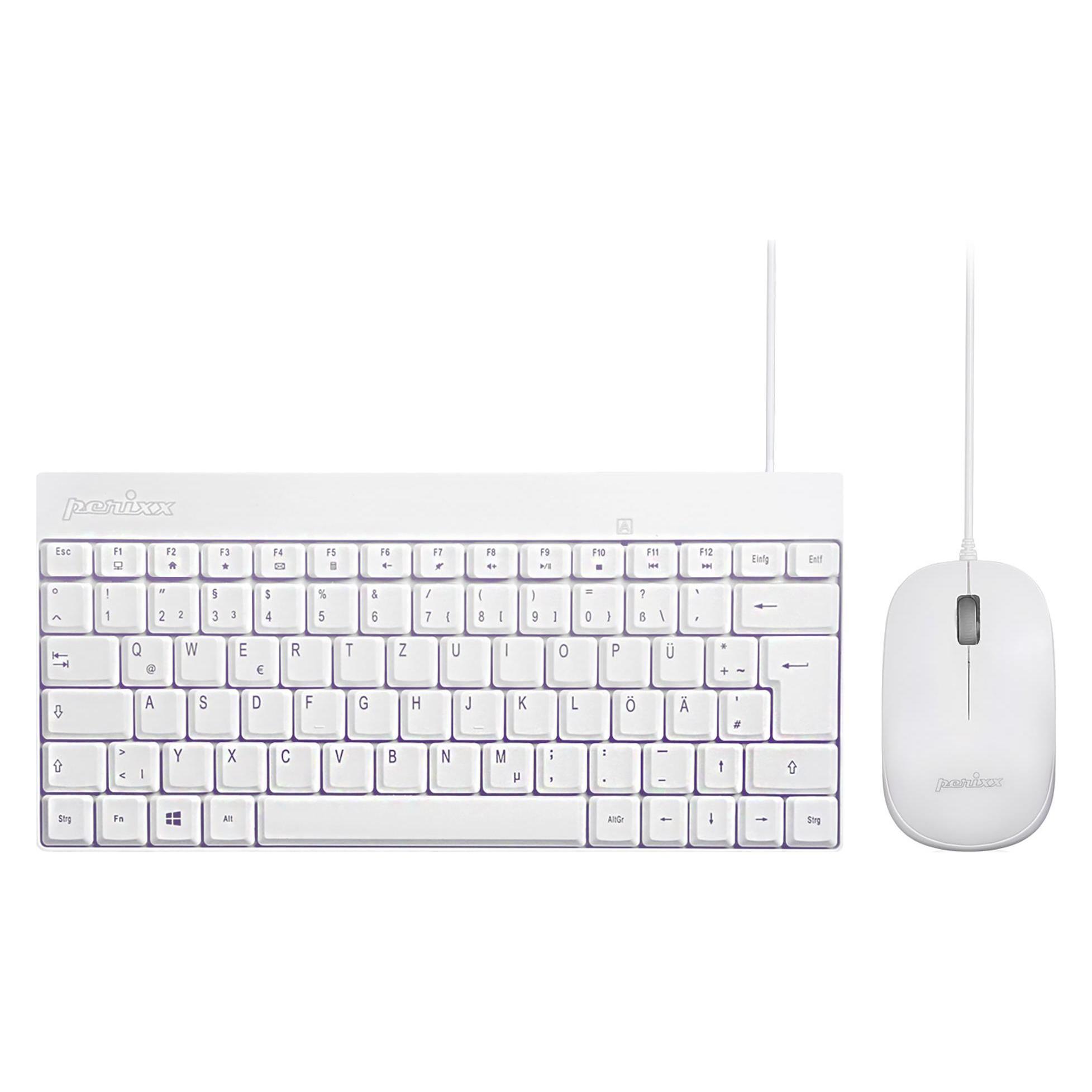 Perixx PERIDUO-212 DE, Mini USB-Tastatur und Maus Set, weiss (DE, Kabelgebunden) (PERIDUO-212 DE W)