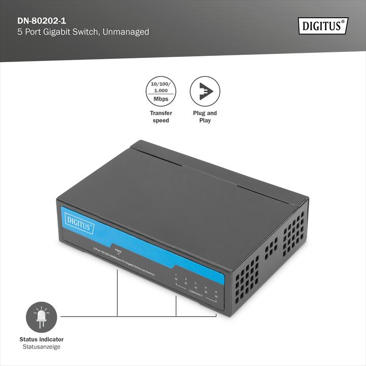 Productafbeelding Digitus 5-poorts gigabitswitch, onbeheerd (5 ports)