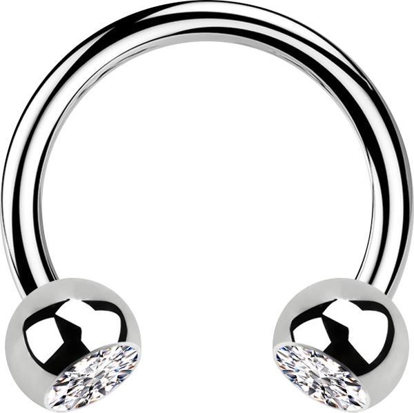 Image du produit Star Piercing Micro Circular Barbell argenté avec deux boules cristal argenté (sans laiton, Acier chirurgical 316L)