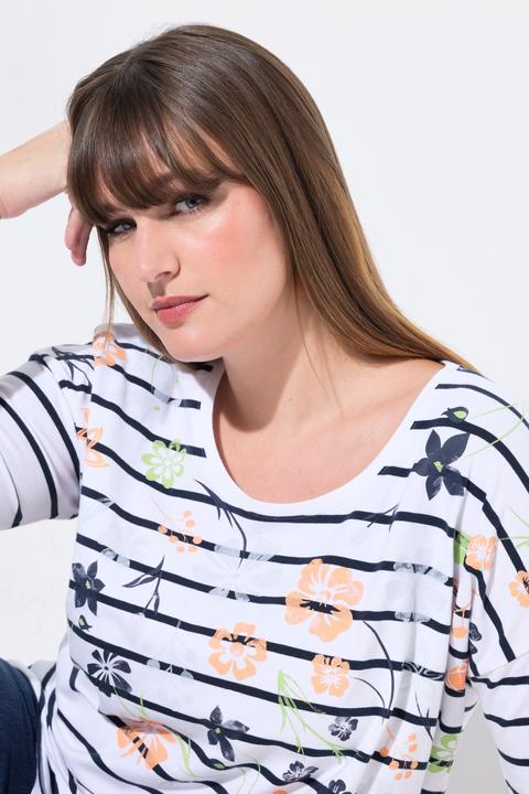 Produktbild Ulla Popken T-Shirt, Ringel, Blüten, oversized, Rundhals, Halbarm (62)