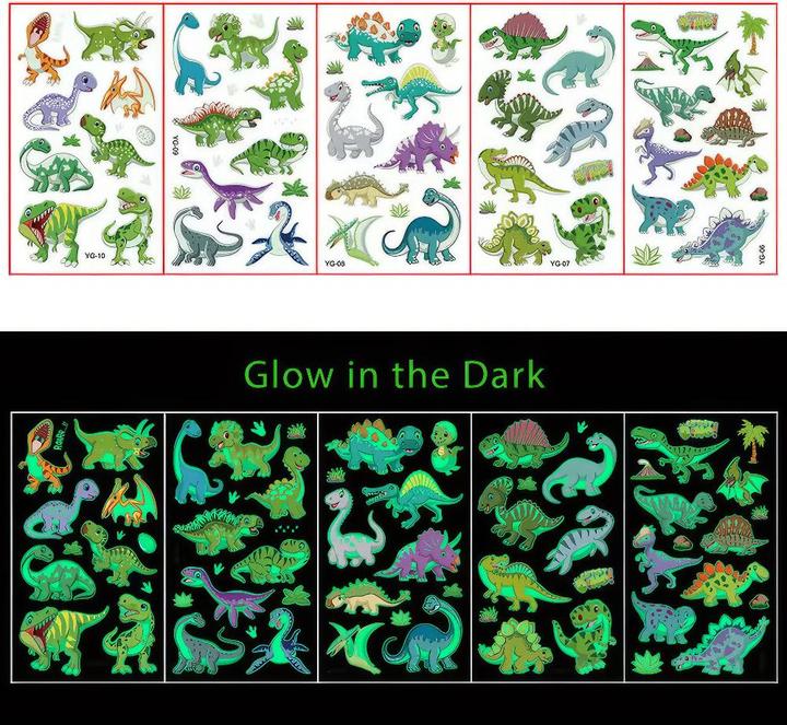 Nibib Glow in the Dark Tattoos Dinosaurier