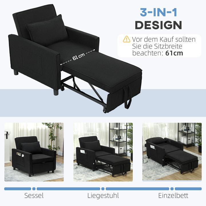 Actual product image Homcom Schlafsessel Polyester, Eukalyptusholz Schwarz