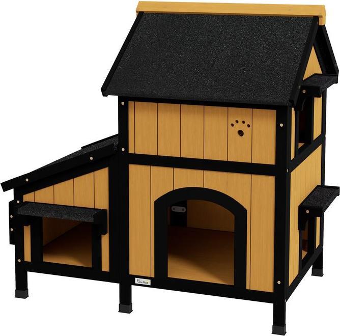 Produktbild Swisshandel24 Katzenhaus Holz, 2 Etagen, Winterfest, Gelb, 96x65x85,5 cm (Katze)