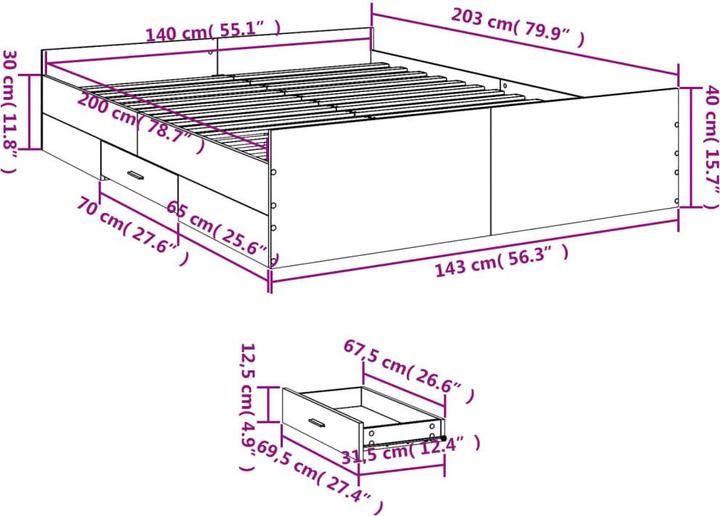 Produktbild VidaXL Bettgestell mit Schubladen (150 x 200 cm)