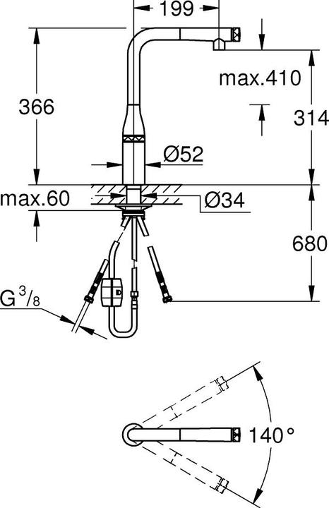 Image du produit Grohe Robinet de cuisine avec douchette Essence dur graphite brossé 31615