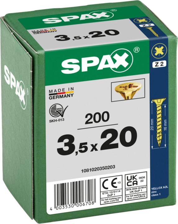 Produktbild Spax Senkmultikopf Kreuzschlitz Z2 Vollgewinde Yellox (200 Schrauben pro Stück)