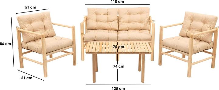 Image du produit Kalune Design Soft Garden Table Three Chairs Set (135 x 135 x 74 cm)