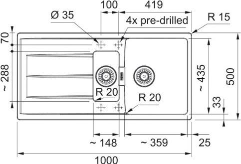 Immagine prodotto Franke Bitte in Hybris oder Grundatentext in SAP-ERP in IT pflegen!! (Lavello con sgocciolatoio, 43.50 cm, 35.90 cm)