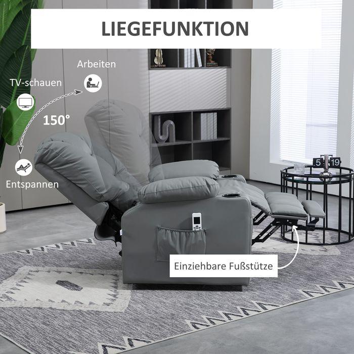 Produktbild Swisshandel24 Relaxsessel Aufstehhilfe elektrisch Fernsehsessel USB Massagesessel Fernbedienung Rollen Grau