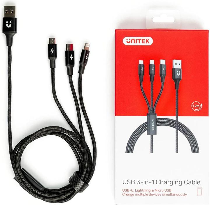 Produktbild Unitek 3 in 1 Multi-Ladekabel (1.20 m, USB 2.0, 12 W)