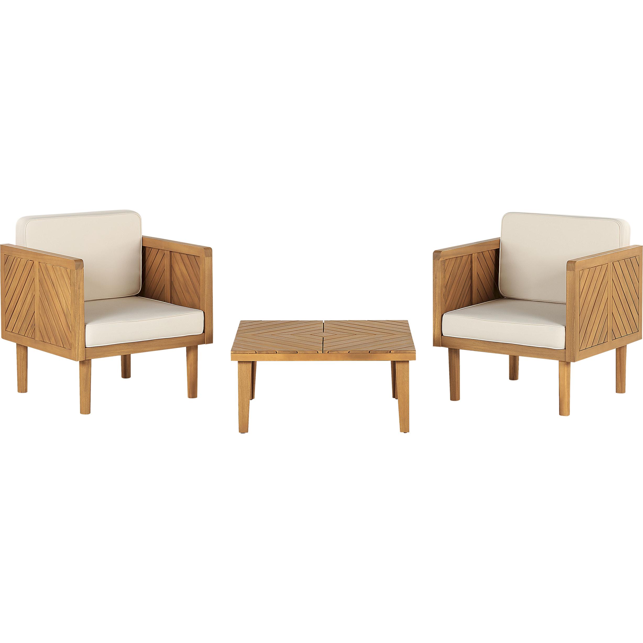 Beliani, Gartenlounge, Balkonset Akazienholz hellbraun Auflagen creme BARATTI