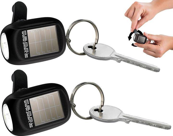 Produktbild Pearl 2er-Set Mini-Solar-LED-Taschenlampe mit Dynamo & Schlüsselring