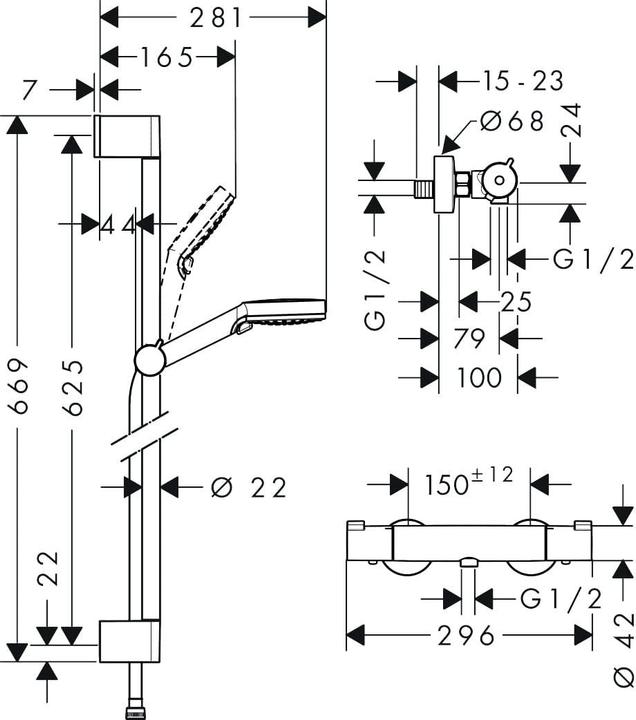 Produktbild hansgrohe Crometta Brausesystem Aufputz Vario mit Ecostat 1001 CL - Chrom (27813400)