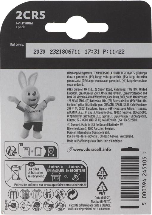 Actual product image Duracell Photo 6.0V (1 pcs., 2CR5, 1400 mAh)