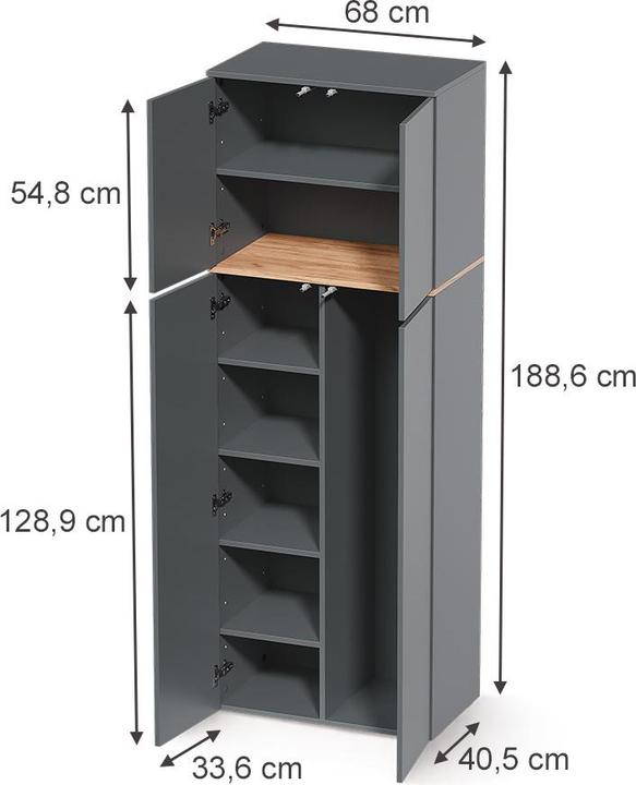 Produktbild Vicco Hochschrank Viktor, Anthrazit/Goldkraft Eiche, 68 x 188.6 cm mit 8 geschlossenen Fächern (68 x 40.50 x 188.60 cm)