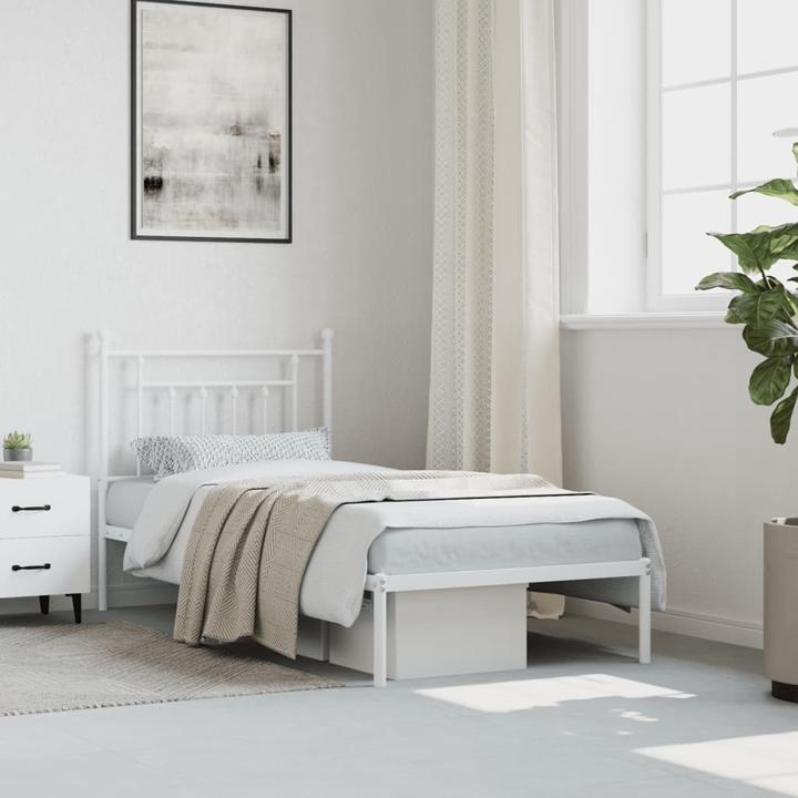 Produktbild VidaXL Bettgestell mit Kopfteil Metall Weiss 90x200 cm, Farbe (90 x 200 cm)