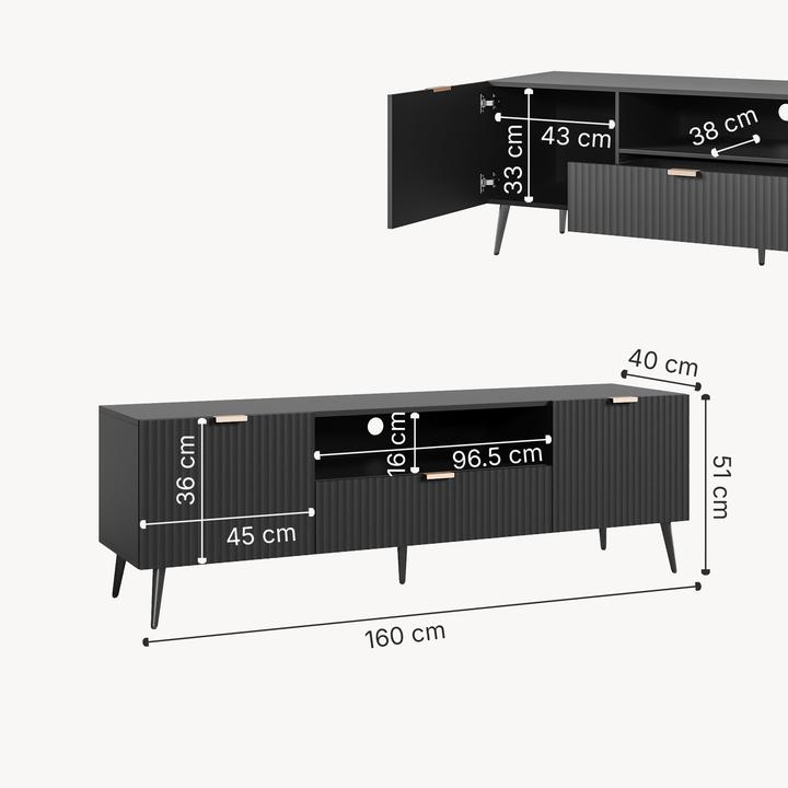 Produktbild En.Casa Fernsehschrank Nand 160x40x51 cm Schwarz (160 x 40 x 51 cm)