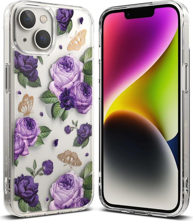 Actual product image Ringke Fusion Design Armored Case Cover with Gel Frame for iPhone 14 Plus transparent (Purple rose) (Apple iPhone 14 Plus)