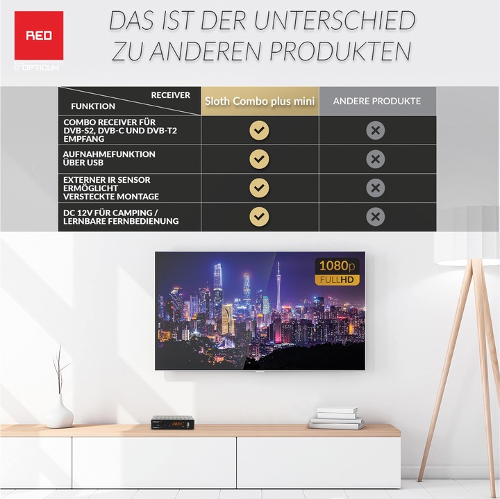 Immagine prodotto Opticum Ricevitore SAT Red Sloth Combo più mini (DVB-T/T2, Slot CI+)