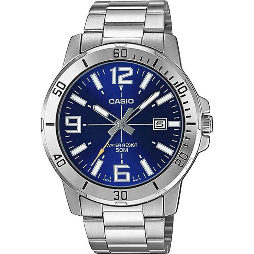 Casio, Armbanduhr, Herrenuhr MTP-VD01D-2BVUDF + BOX, Silber, (Analoguhr, 43 mm)